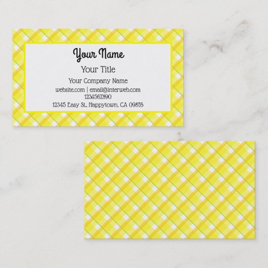 Carte de visite modifiable à motif carreaux jaune (Devant / Derrière)