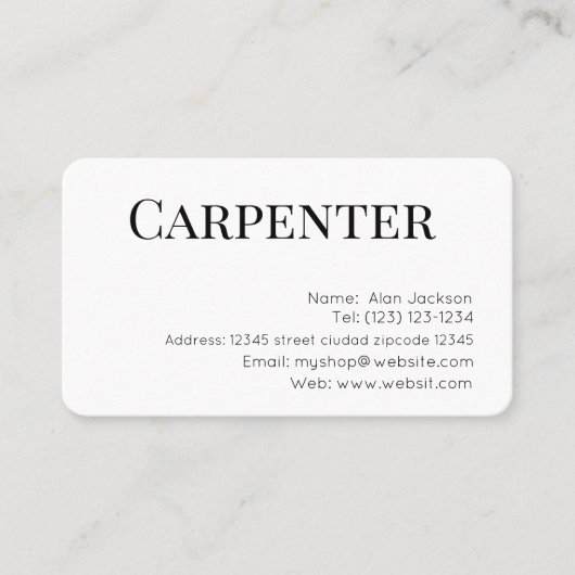 Carte de visite modifiable CARPENTER (Devant)