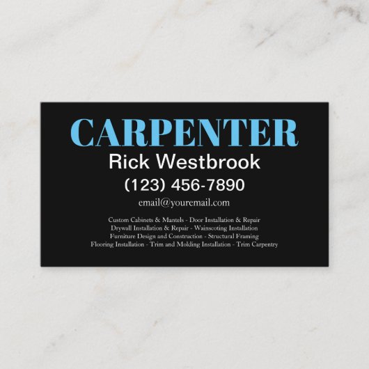Carte de visite modifiable de carpenter moderne en (Devant)