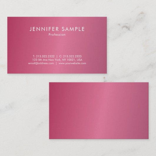 Carte De Visite Modish Hot Pink Moderne Propre Design élégant (Devant / Derrière)