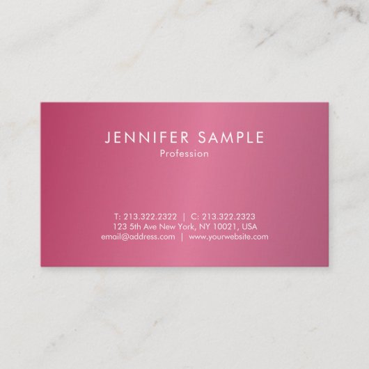 Carte De Visite Modish Hot Pink Moderne Propre Design élégant (Devant)