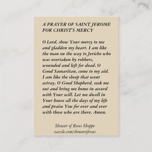 Carte De Visite Moine de stylo d'écriture sainte de Jerome de (Dos)