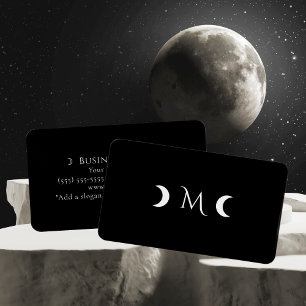 Carte De Visite Mois de croissant moderne Monogramme noir