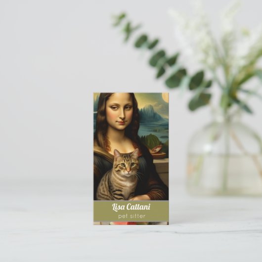 Carte De Visite Mona Lisa& chat tabby (Debout devant)