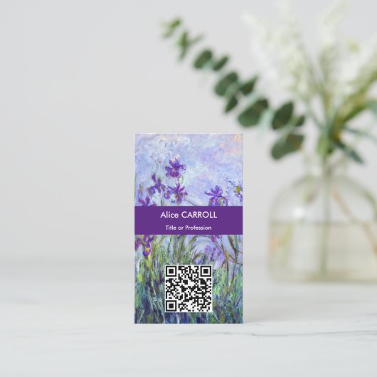 Carte De Visite Monet - Lilac Irises / Iris Mauves - Code QR (Debout devant)