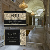 Carte De Visite Mongram de Luxe Black and Gold Glitter Stars
