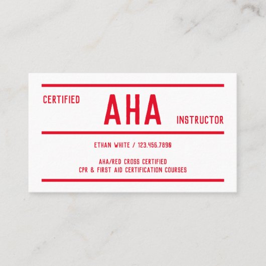 Carte De Visite Moniteur AHA Scannable (Devant)