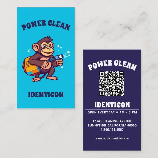 Carte De Visite Monkey Power Clean with QR code (Devant / Derrière)
