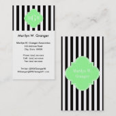 Carte De Visite Monnaie blanche noire vert Quatrefoil 3 Monogramme (Devant / Derrière)