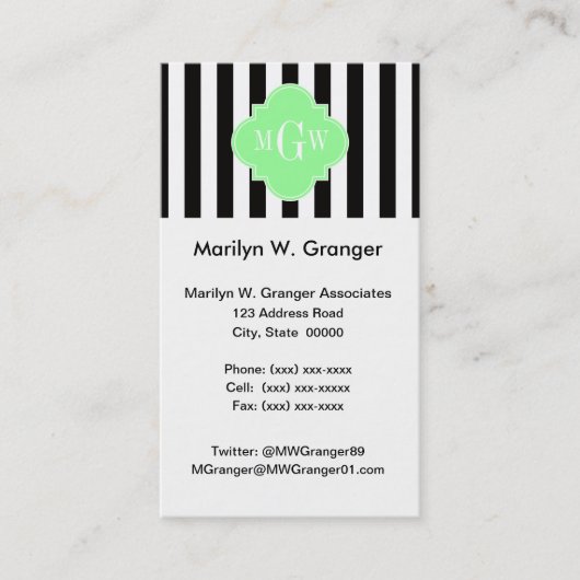 Carte De Visite Monnaie blanche noire vert Quatrefoil 3 Monogramme (Devant)