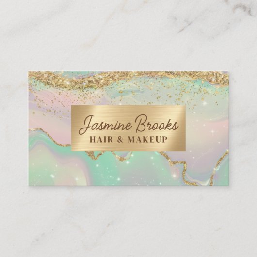 Carte De Visite Monnaie Lavande Verte Et Parties scintillant Or (Devant)