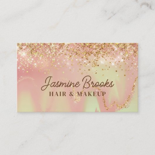 Carte De Visite Monnaie Rose Pastel Et Parties scintillant Or (Devant)