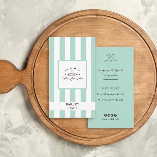 Carte De Visite Monnaie Vert Blanc Français Boulangerie Logo Grand