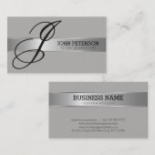 Carte De Visite Monochromatique Gris Simple Avec Bande Argent (Devant / Derrière)