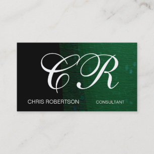 Carte de visite monochrome à monogramme vert uniqu