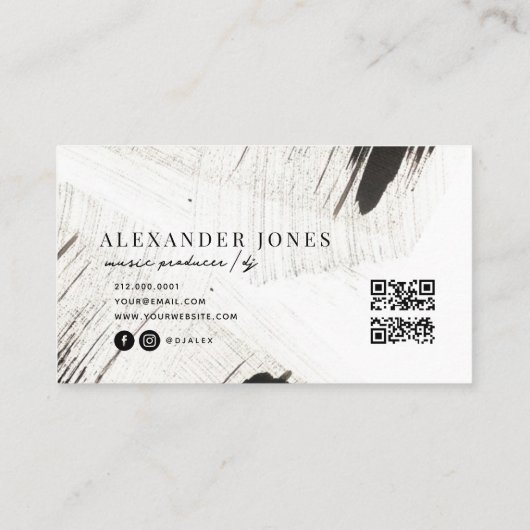 Carte De Visite Monochrome Masculine Brush Strots code QR (Dos)