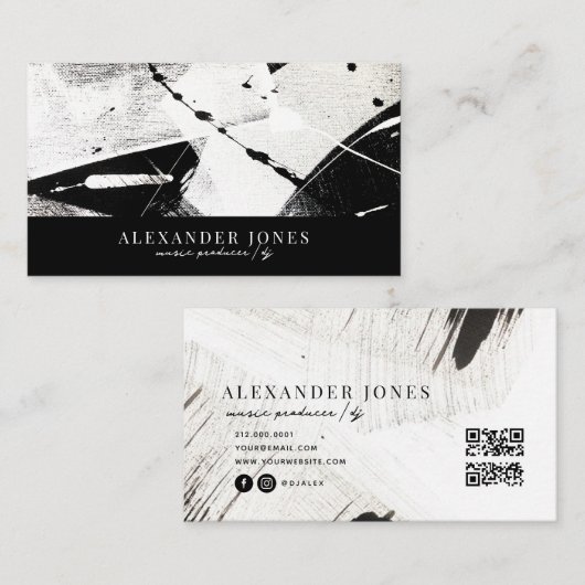 Carte De Visite Monochrome Masculine Brush Strots code QR (Devant / Derrière)