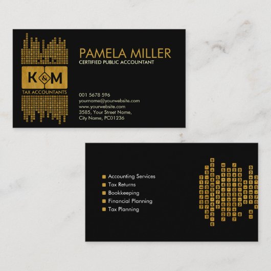 Carte De Visite Monogram Accounting Company - Noir et or (Devant / Derrière)