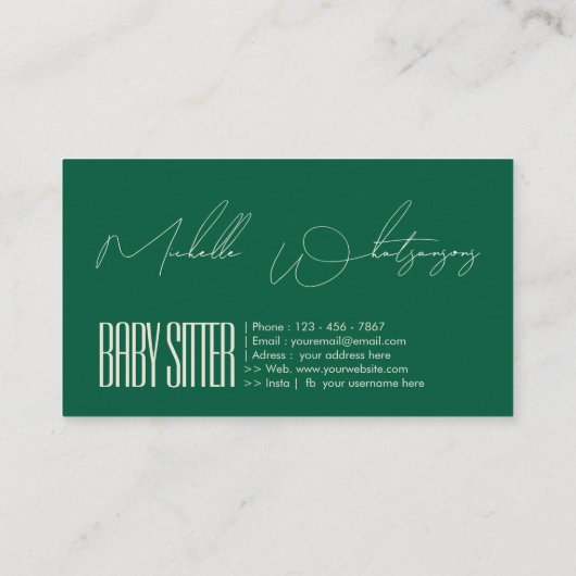 Carte De Visite Monogram BABY SITTER modern script (Dos)