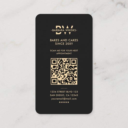 Carte De Visite Monogram Baker Caterer Black Gold Whisk (Dos)