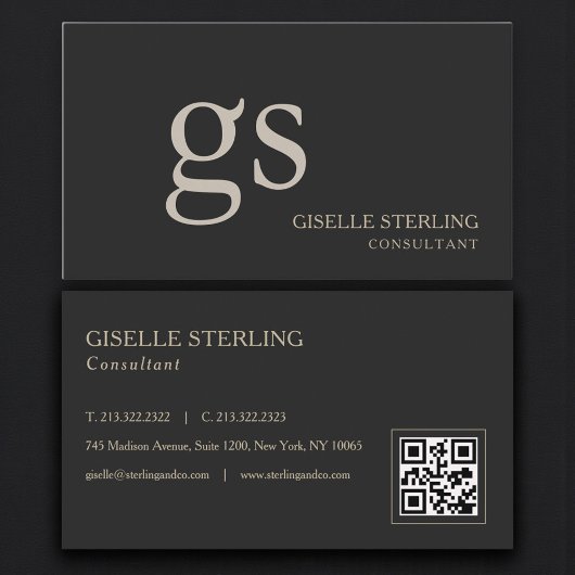 Carte De Visite Monogram Black QR Code Professional