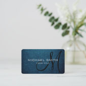 Carte De Visite Monogram Blue Sapphire look cuir (Debout devant)