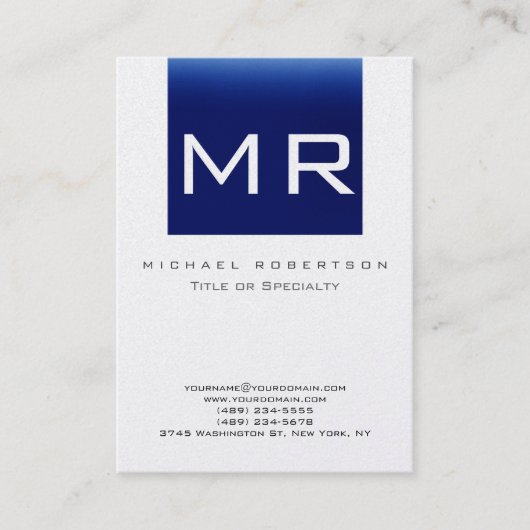 Carte de visite Monogram Blue Striped Gold tendanc (Devant)