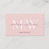 Carte De Visite Monogram Blush Pink Hair Stylist QR Code (Devant)