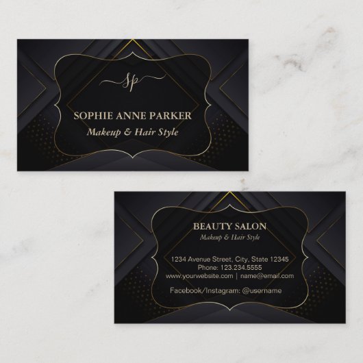 Carte De Visite Monogram Calligraphy Gold (Devant / Derrière)