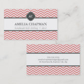 Carte De Visite MONOGRAM chevron moderne motif corail rose gris (Devant / Derrière)
