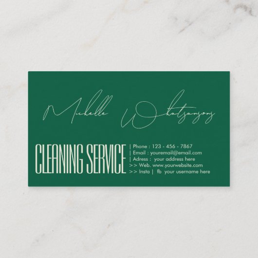 Carte De Visite Monogram CLEANING SERVICE modern script (Dos)