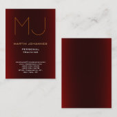 Carte De Visite Monogram Dark Red Sport Personal Trainer (Devant / Derrière)