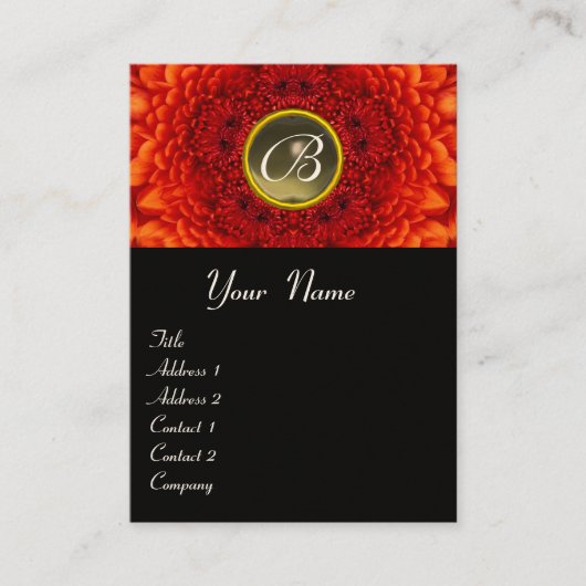 Carte De Visite MONOGRAM DE DAHLIA ROUGE, gris AGATE jaune noir (Devant)