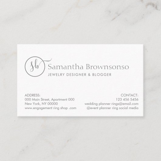 Carte De Visite Monogram Diamond Rings and Pearls Mariage Website (Devant)