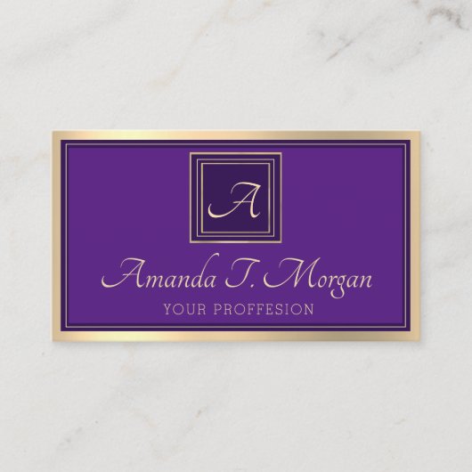Carte De Visite Monogram Event Planner Gold Frame Royal Purple (Devant)