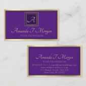 Carte De Visite Monogram Event Planner Gold Frame Royal Purple (Devant / Derrière)