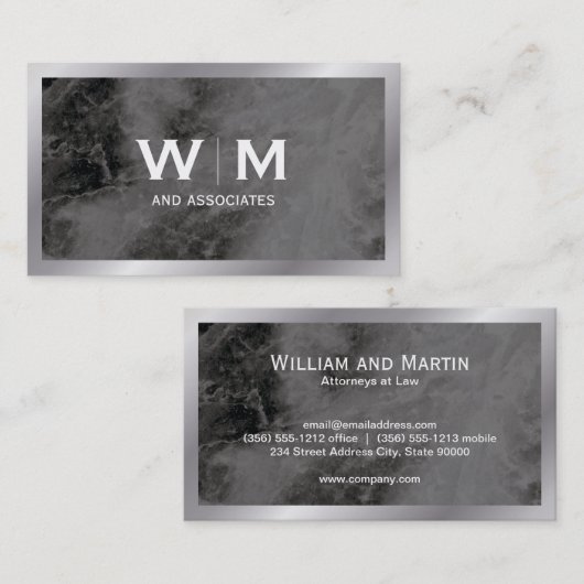 Carte De Visite Monogram | Exécutif avec texture de marbre (Devant / Derrière)