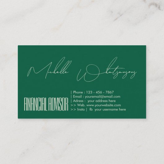 Carte De Visite Monogram FINANCIAL ADVISOR modern script (Dos)