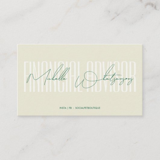 Carte De Visite Monogram FINANCIAL ADVISOR modern script (Devant)