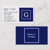 Carte De Visite Monogram initial de la Navy Blue White Framed (Devant / Derrière)