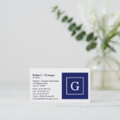 Carte De Visite Monogram initial de la Navy Blue White Framed (Debout devant)