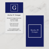 Carte De Visite Monogram initial de la Navy Blue White Framed (Devant / Derrière)