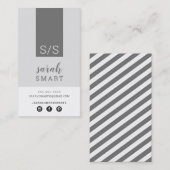 Carte De Visite MONOGRAM INITIALES, onglet gris monochrome moderne (Devant / Derrière)