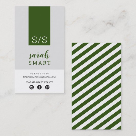 Carte De Visite MONOGRAM INITIALS, onglet armée moderne gris blanc (Devant / Derrière)