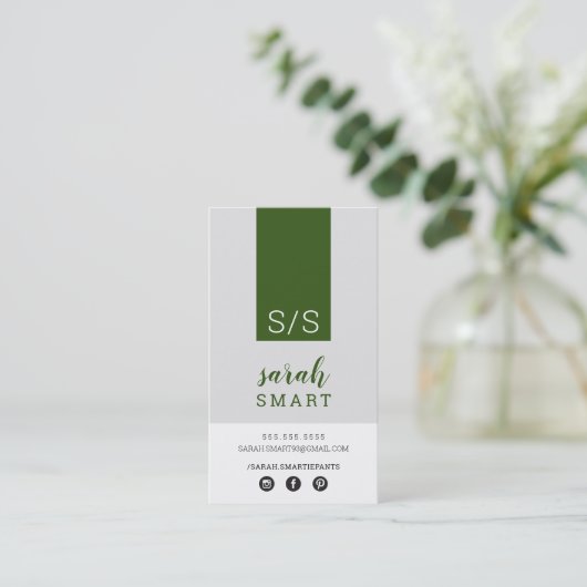 Carte De Visite MONOGRAM INITIALS, onglet armée moderne gris blanc (Debout devant)