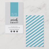 Carte De Visite MONOGRAM INITIALS, onglet gris bleu turquoise mode (Devant / Derrière)