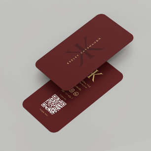 Carte De Visite Monogram K Red Maroon Gold Professional