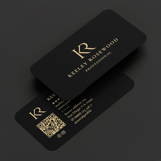 Carte De Visite Monogram KR Logo Professionnel Élégant Noir