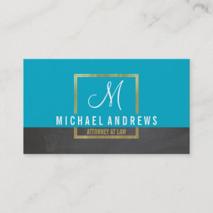 Carte De Visite MONOGRAM LOGO boîte à or moderne chic aqua charbon