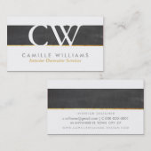 Carte De Visite MONOGRAM LOGO cool rougeâtre en damier gris or (Devant / Derrière)